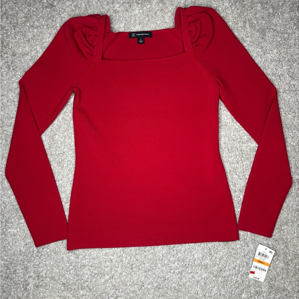 INC International Concepts Red Square Neck Blouse